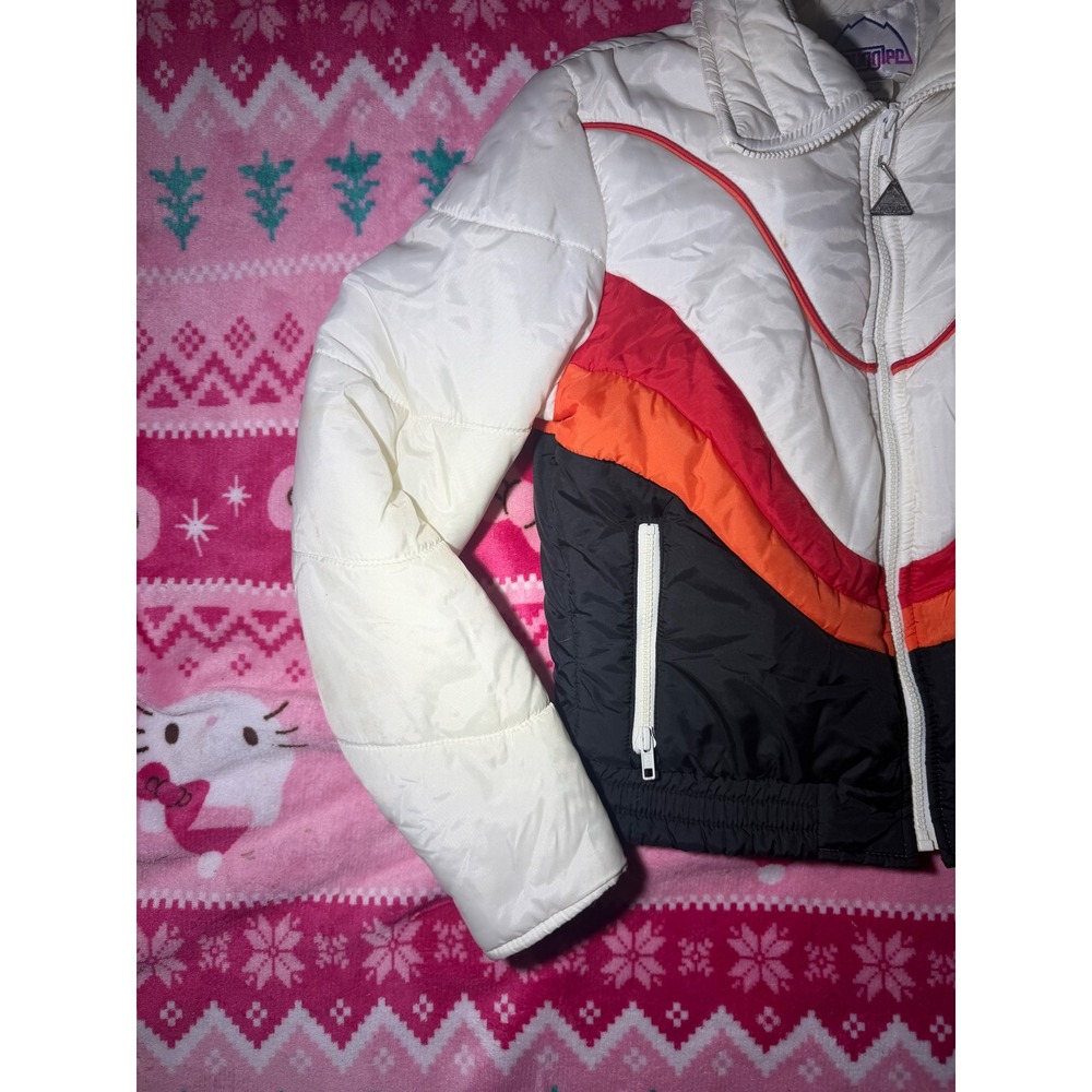 Vintage Snuggler Kids Puffer Ski Jacket Colorblock White Red Orange Black Large - Picture 2 of 9